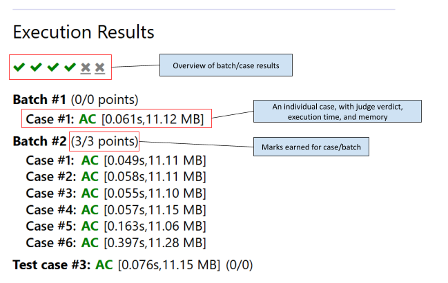 Page containing the grader's results with labels