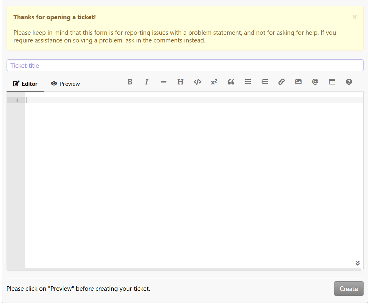 Ticket creation form
